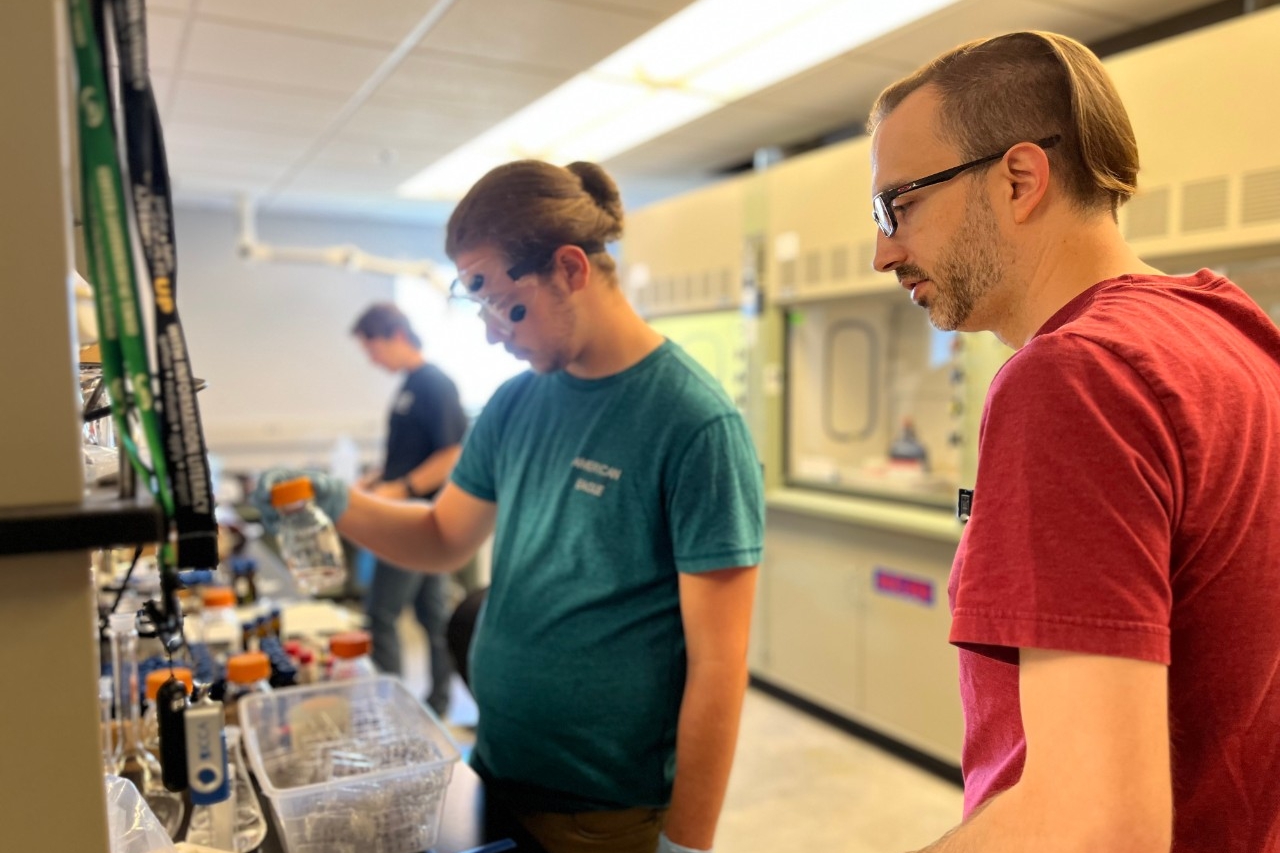 STEM faculty oversees student researchers in the lab.