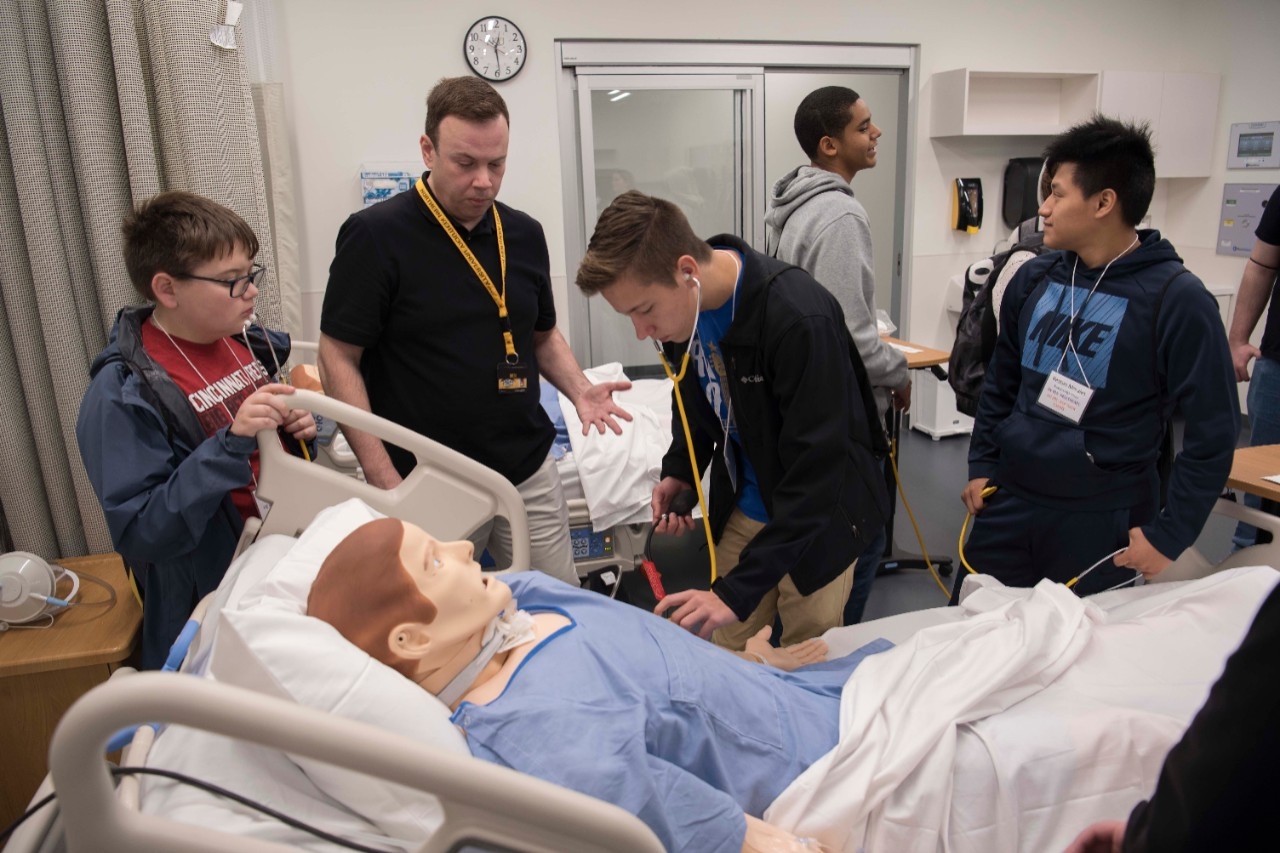 High school students experience a Northern Kentucky University nursing lab at High School STEM+H Day event