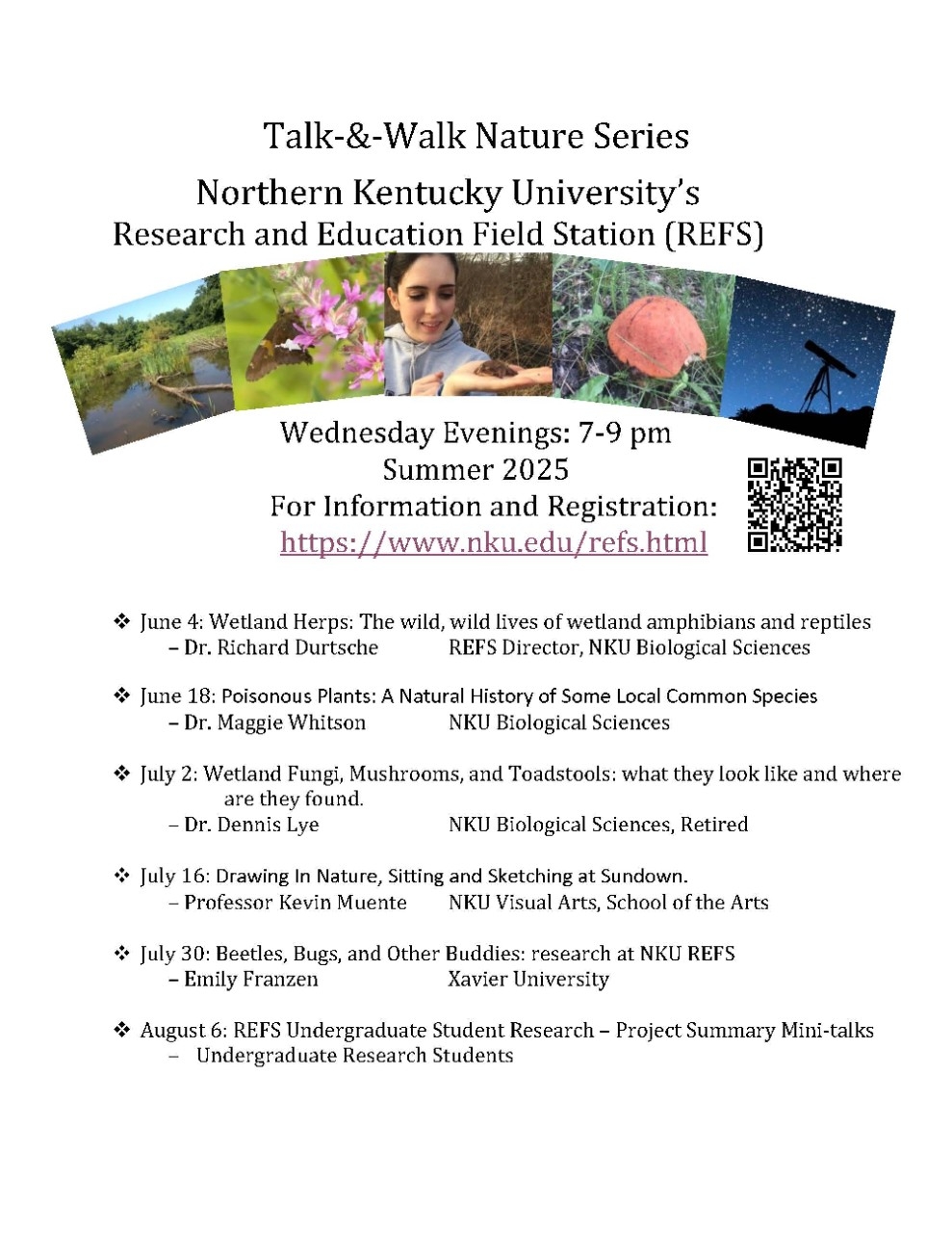 A schedule of the Talk-&-Walk Nature Series for NKU REFS