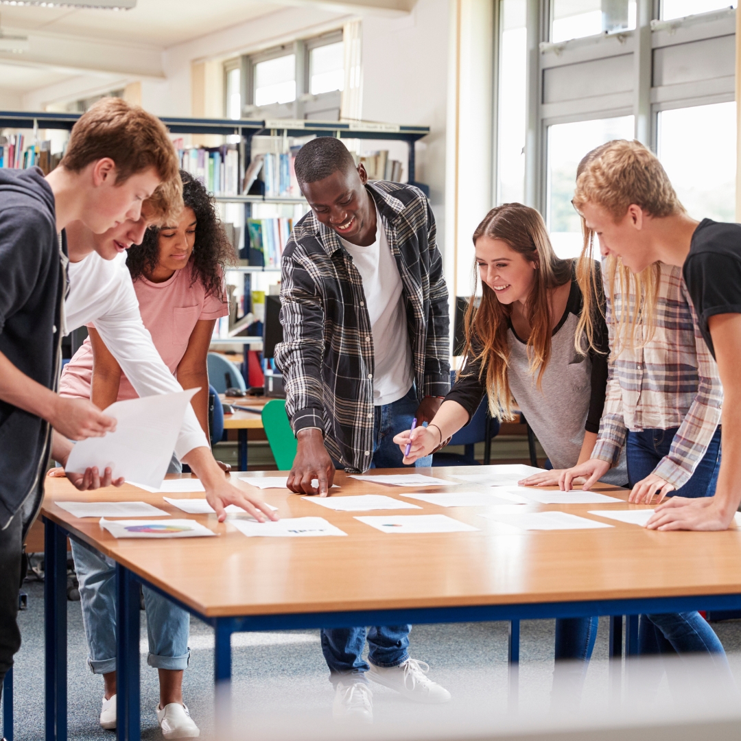 Students collaborating at a table