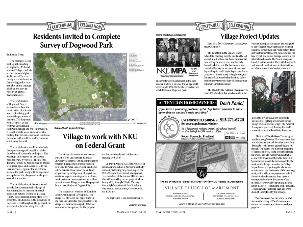 Mariemont Village newspaper article