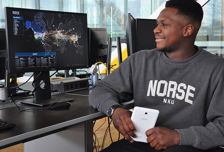 Student sitting at computer