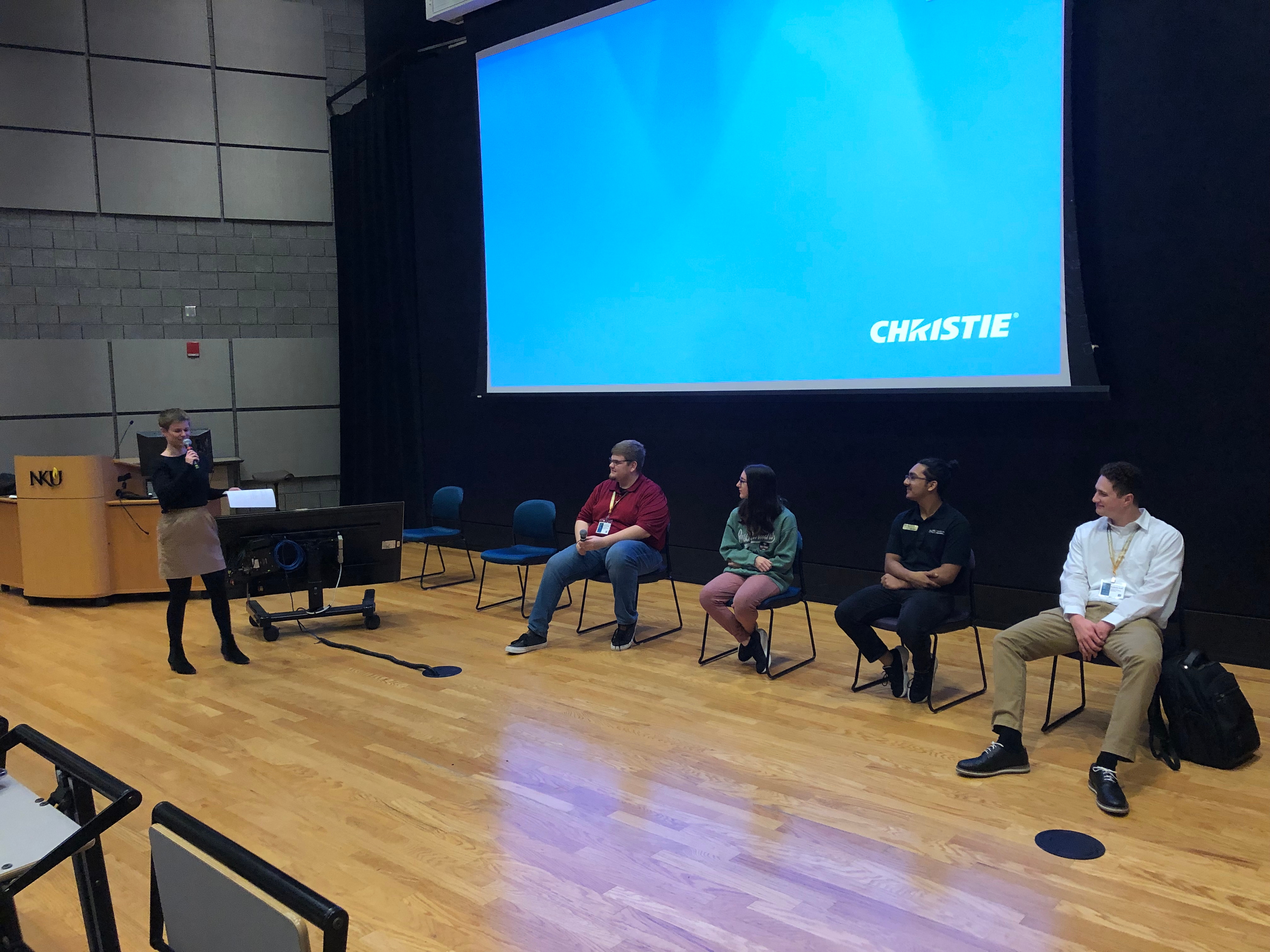 Current NKU students speaking in room with high schoolers