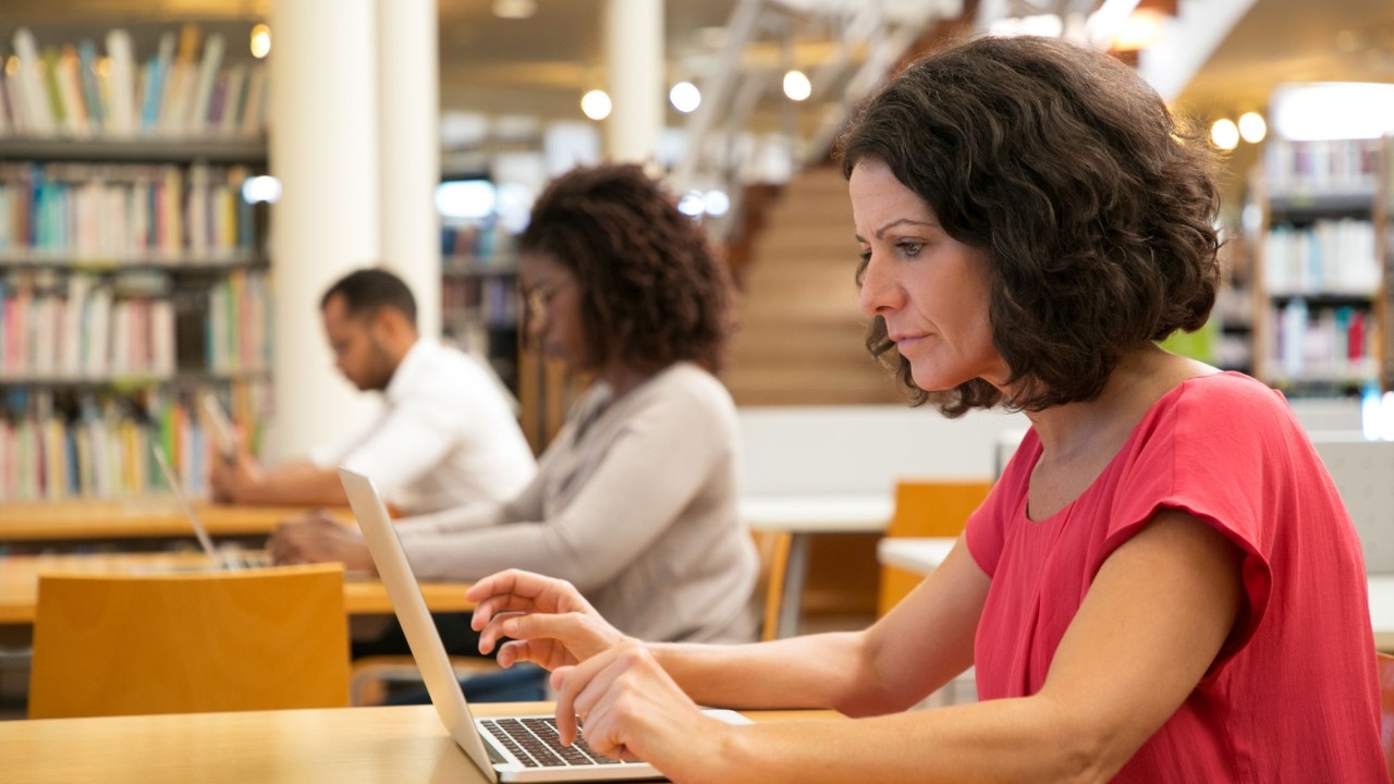 A student working on research